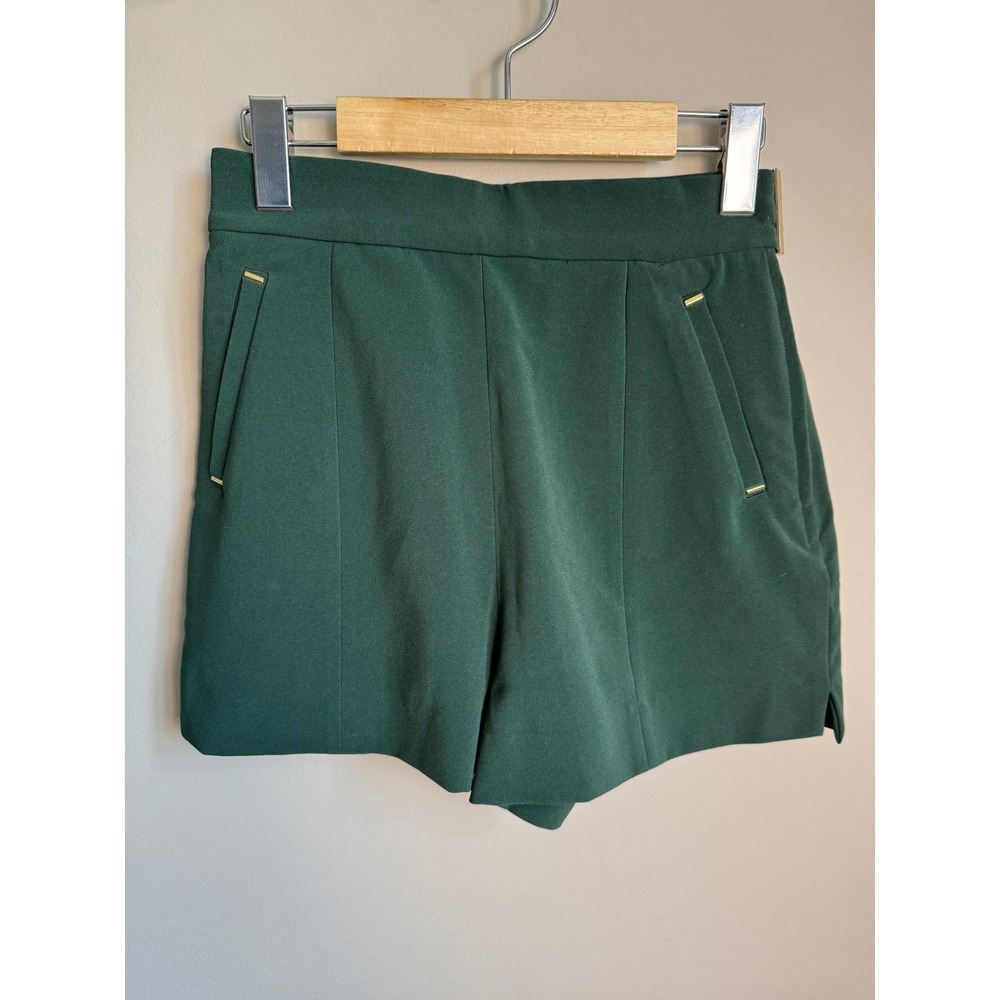 H&M High Waist Forest Green Tailored Trouser Shorts 4‎ Dark Academia Preppy Chic